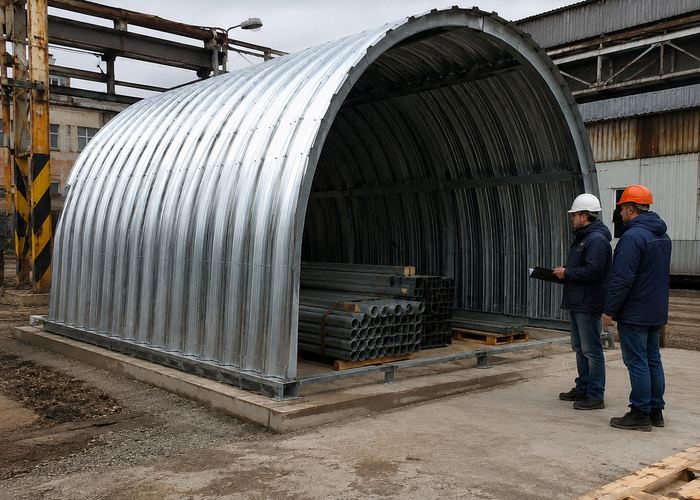 Складской ангар с арочной кровлей из профнастила Н60ПГ